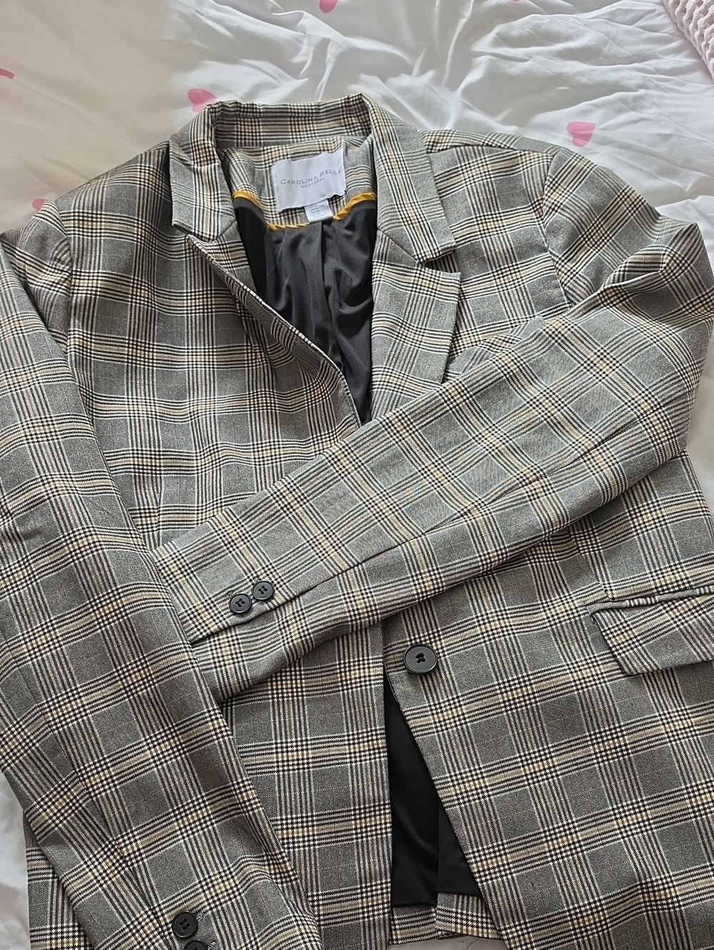 Carolina Belle Gray Plaid Sport Coat with Subtle Tan Windowpane